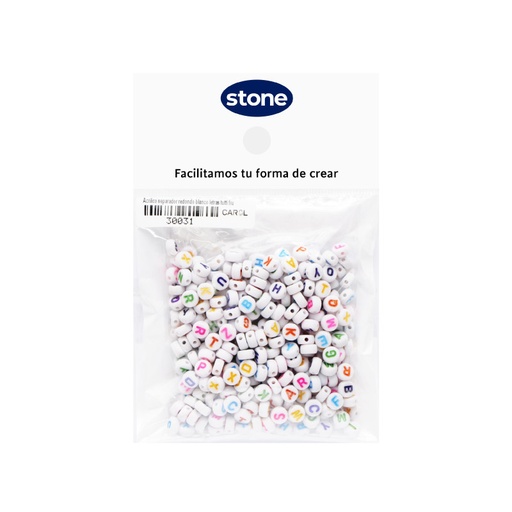 [30031] Acrilico separador redondo blanco letras tutti fruti 6.5mm x 50g