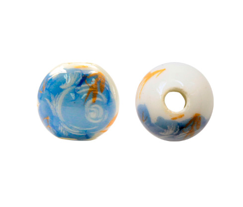 [27972] Ceramica redonda 10mm flor azul dorado x und