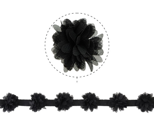 [22022] Flor organza 4-4.5cm N.75 negro x 1yd (17pcs x yd)